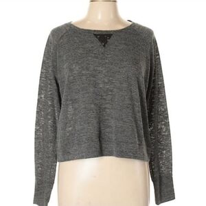 Victorias Secret Womens Gray Small Lace Trim Banded Hemline Long Sleeve Knit Top